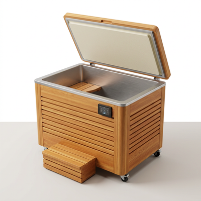 Cedar Cold Plunge Built for Recovery, 304 Stainless Steel, Soft-Close Lid, Whisper-Quiet Operation