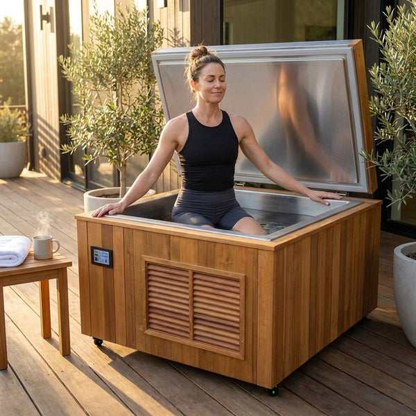 Cedar Cold Plunge Built for Recovery, 304 Stainless Steel, Soft-Close Lid, Whisper-Quiet Operation